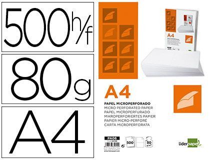 Papel Liderpapel A4 80G/M2 Paquete de 500 Hojas Blanco Microperforado en Dos Partes Iguales