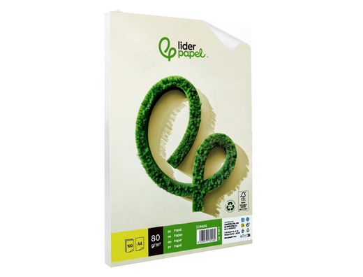 Papel liderpapel A4 80g/m2 reciclado liso paquete de 100 hojas