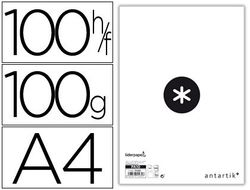 Papel liderpapel a4 antartik 100g/m2 paquete de 100 hojas blanco liso