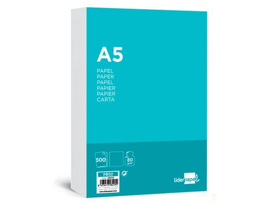 Papel Liderpapel A5 80G/M2 Paquete de 500 Blanco
