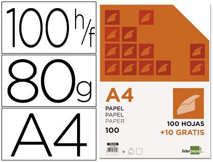Papel Liderpapel Din A4 80 Gr -Paquete de 100 Hojas + 10 Hojas Gratis
