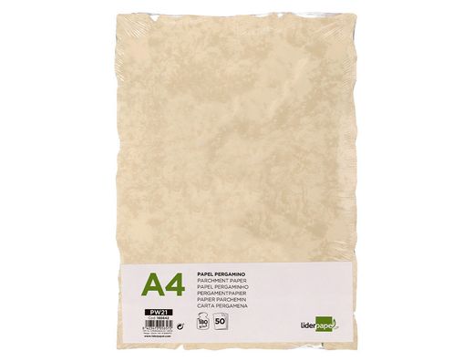 Papel pergamino liderpapel din a4 con bordes 180g/m2 color crema paquete de 50 hojas