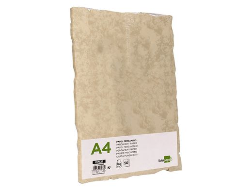 Papel pergamino liderpapel din a4 con bordes 180g/m2 color crema paquete de 50 hojas