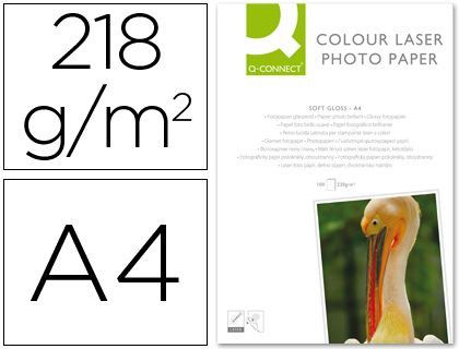 Papel Q-Connect Foto Glossy Din A4 para Fotocopiadoras E Impresoras Laser -Paquete de 100 Hojas 218 Gr