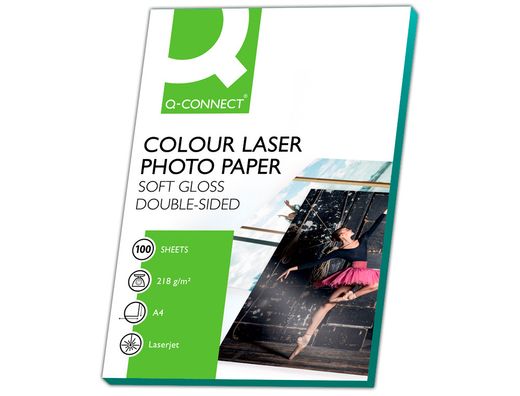 Papel Q-Connect Foto Glossy Din A4 para Fotocopiadoras E Impresoras Laser -Paquete de 100 Hojas 218 Gr