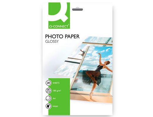 Papel Q-Connect Foto Glossy -Kf01103 Din A4 -Digital Photo -Para Ink-Jet -Bolsa de 20 Hojas de 180 Gr