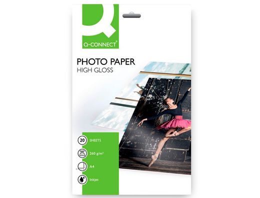 Papel Q-Connect Foto Glossy Kf02163 Din A4 Alta Calidad Digital Photo -Para Ink-Jet Bolsa de 20 Hojas de 260 Gr