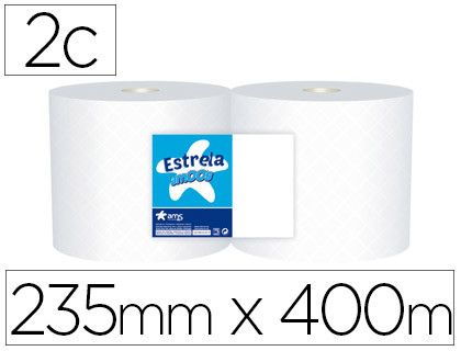 Papel Secamanos Industrial Amoos 2 Capas 235 mm X 400 Mt Paquete de 2 Rollos
