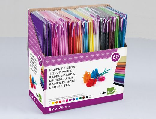 Papel Seda Liderpapel 52X76 cm Expositor 60 Bolsas de 5 Hojas12 Colores Surtidos