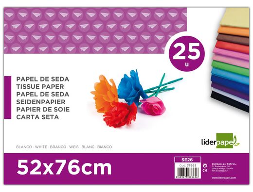 Papel Seda Liderpapel Blanco 52X76 cm 18 Gr -Paquete de 25 Hojas