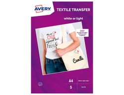 Papel transfer avery para camisetas algodon color blanco ink-jet din a4 pack de 5 hojas