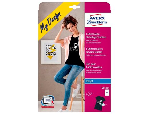 Papel transfer avery para camisetas algodon colores oscuros ink-jet din a4 pack de 4 hojas