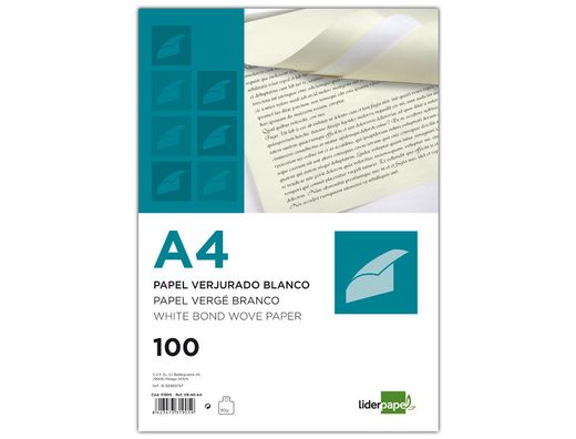 Papel Verjurado Liderpapel A4 120G/M2 Blanco Paquete de 100