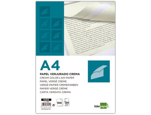 Papel Verjurado Liderpapel A4 120G/M2 Crema Paquete de 100
