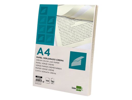 Papel verjurado liderpapel a4 180g/m2 crema paquete de 100 hojas