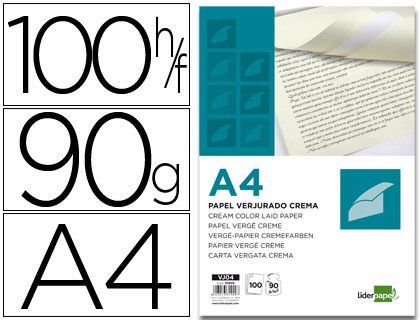 Papel Verjurado Liderpapel A4 90G/M2 Crema Paquete de 100