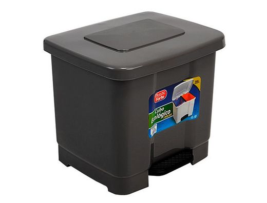Papelera contenedor plasticforte plastico con pedal 2 compartimentos 35 litros gris oscuro