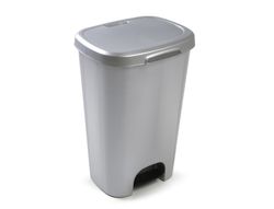 Papelera contenedor plasticforte plastico con tapadera y pedal 50 litros color plata 410x360x635 mm