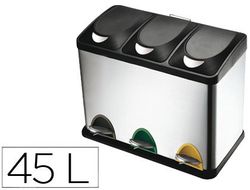 Papelera Contenedor Q-Connect Metalica con Tapadera de Plastico y Pedal 3 Depositos 45L 605X340X485 Mm