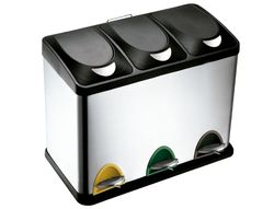 Papelera Contenedor Q-Connect Metalica con Tapadera de Plastico y Pedal 3 Depositos 45L 605X340X485 Mm