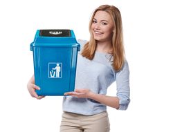 Papelera contenedor q-connect plastico con tapa de balancin 20 litros 340x240x450 mm azul