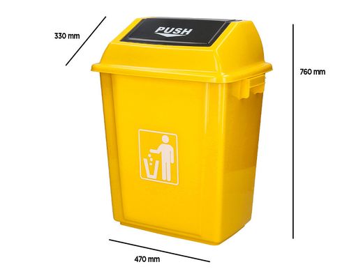 Papelera contenedor q-connect plastico con tapa de balancin 58 litros 470x330x760 mm amarillo