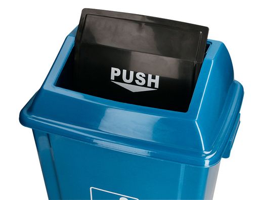 Papelera contenedor q-connect plastico con tapa de balancin 58 litros 470x330x760 mm azul