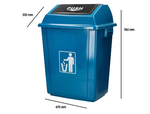 Papelera contenedor q-connect plastico con tapa de balancin 58 litros 470x330x760 mm azul