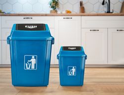 Papelera contenedor q-connect plastico con tapa de balancin 58 litros 470x330x760 mm azul