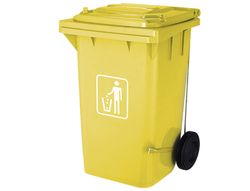 Papelera Contenedor Q-Connect Plastico con Tapadera 100L Color Amarillo 750X470X370 mm con Ruedas