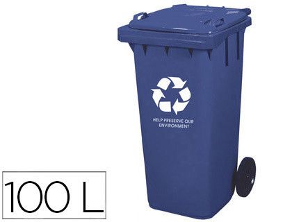 Papelera Contenedor Q-Connect Plastico con Tapadera 100L Color Azul 800X510X525 mm con Ruedas