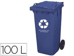 Papelera Contenedor Q-Connect Plastico con Tapadera 100L Color Azul 800X510X525 mm con Ruedas