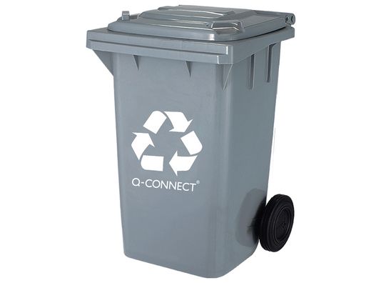 Papelera Contenedor Q-Connect Plastico con Tapadera 100L Color Gris 750X470X370 mm con Ruedas