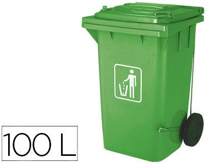 Papelera Contenedor Q-Connect Plastico con Tapadera 100L Color Verde 750X470X370 mm con Ruedas