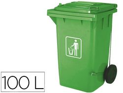 Papelera Contenedor Q-Connect Plastico con Tapadera 100L Color Verde 750X470X370 mm con Ruedas