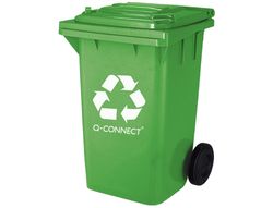 Papelera Contenedor Q-Connect Plastico con Tapadera 100L Color Verde 750X470X370 mm con Ruedas