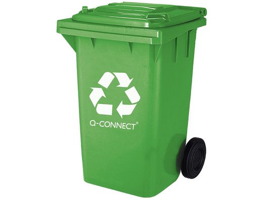 Papelera Contenedor Q-Connect Plastico con Tapadera 100L Color Verde 750X470X370 mm con Ruedas