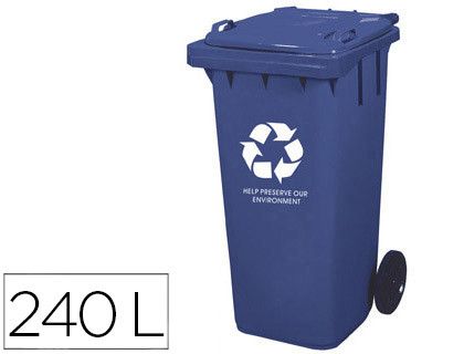 Papelera Contenedor Q-Connect Plastico con Tapadera 240L Color Azul 1015X575X730 mm con Ruedas