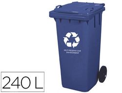 Papelera Contenedor Q-Connect Plastico con Tapadera 240L Color Azul 1015X575X730 mm con Ruedas