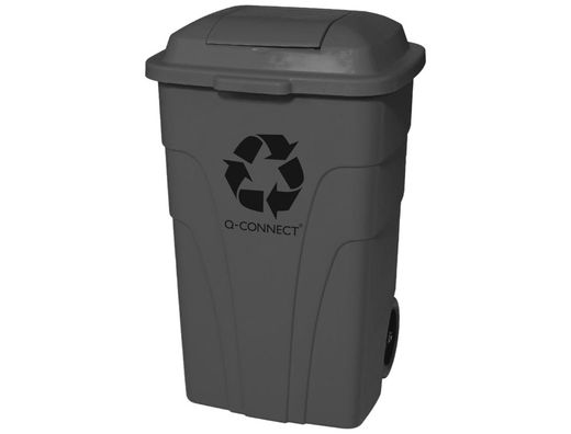 Papelera contenedor q-connect plastico con tapadera 240l color gris 1040x610x610 mm con ruedas