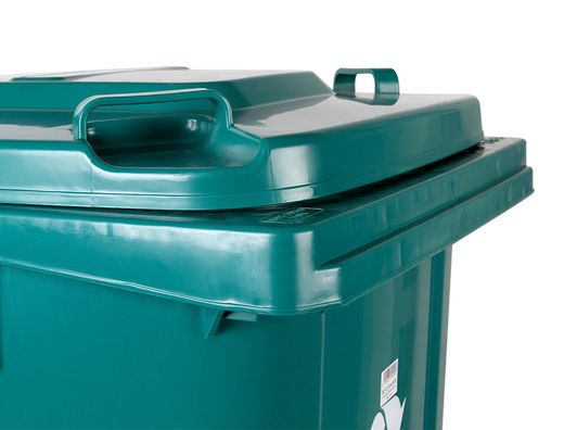 Papelera contenedor q-connect plastico con tapadera y ruedas 240 litros 1040x620x610 mm verde