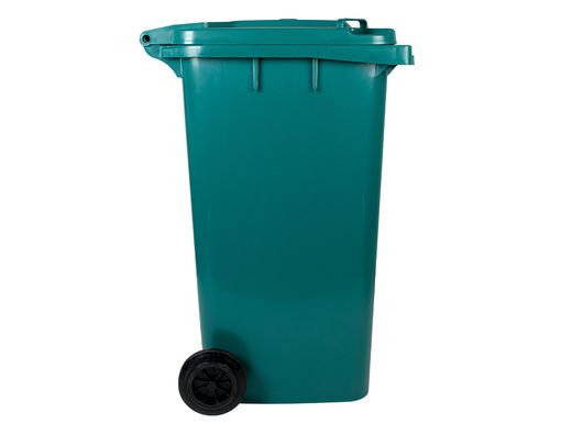 Papelera contenedor q-connect plastico con tapadera y ruedas 240 litros 1040x620x610 mm verde