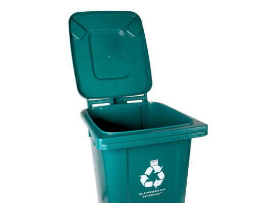 Papelera contenedor q-connect plastico con tapadera y ruedas 240 litros 1040x620x610 mm verde