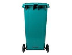 Papelera contenedor q-connect plastico con tapadera y ruedas 240 litros 1040x620x610 mm verde