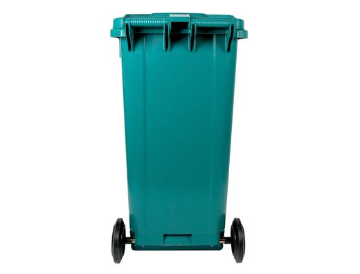 Papelera contenedor q-connect plastico con tapadera y ruedas 240 litros 1040x620x610 mm verde