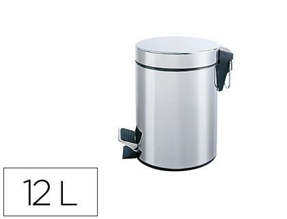 Papelera metalica q-connect con pedal cromada 25x38cm capacidad 12 litros