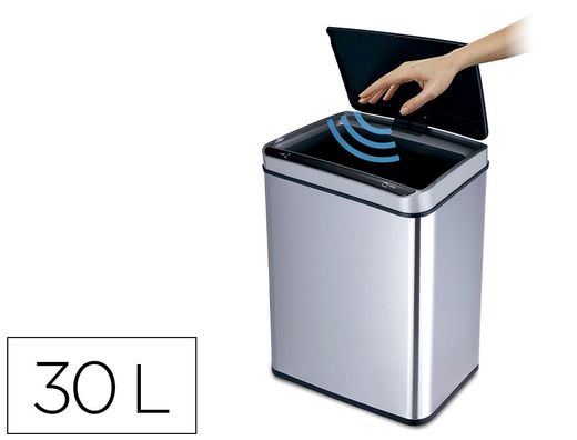 Papelera metalica q-connect con sensor automatico capacidad 30 litros 500x240x330 mm