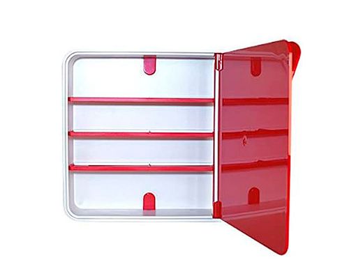 PAPERFLOW Armario mural para Medicinas color Rojo 4 estantes Fabricado en ABS Brillo MTBMH18