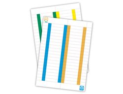 Paquete 10 hojas x 25 etiquetas cristal/kio 8,2x1,3 blancas borde color