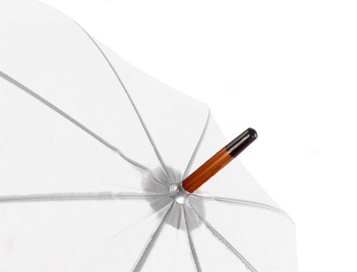 Paraguas de poliester blanco 105 cm de diametro mango suave de madera apertura manual cierre con velcro